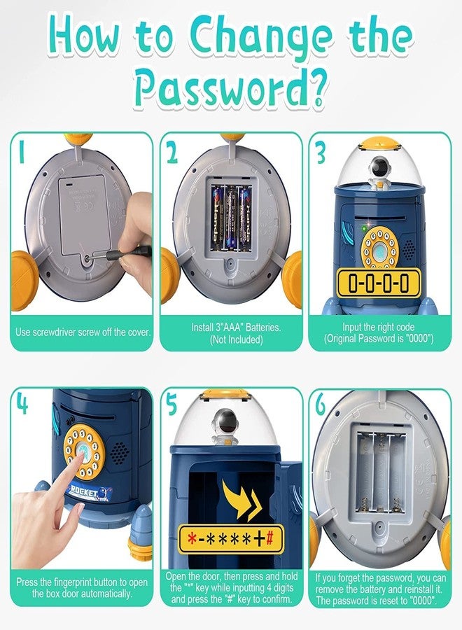 EXOMOON حصالة إكسومون الصاروخية للأطفال - حصالة نقود إلكترونية ذاتية التدوير لحفظ النقود الورقية، حصالة عملات معدنية بكلمة مرور، أفضل هدية للأطفال، حصالة آمنة - Image 4